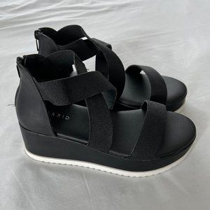 Faux Leather Stretch Strap Cork Sport Wedge | Size: 8W | Color: Black